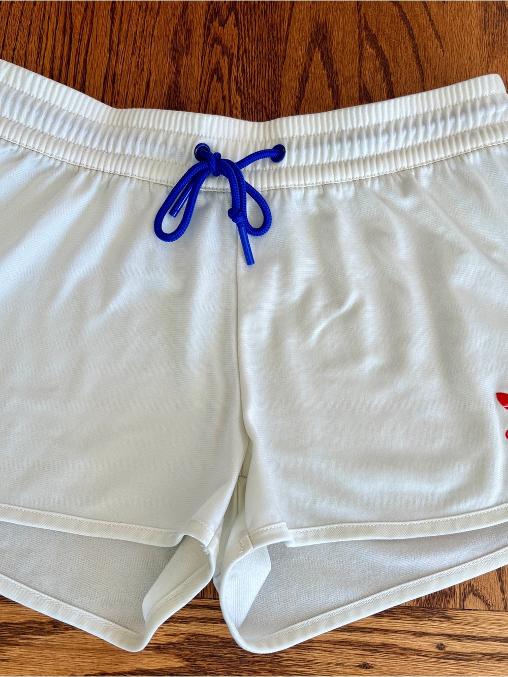 adidas White Women's Athletic Shorts with Blue Drawstring